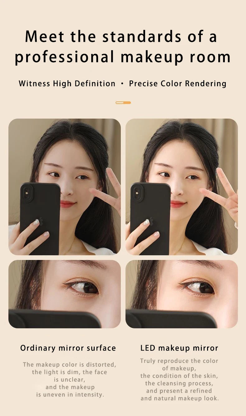 Miroir de maquillage portable, lumière de couleur réglable, lumière de maquillage, lampe de miroir sans fil, lampe de remplissage, Rotation rechargeable - Lencensa 