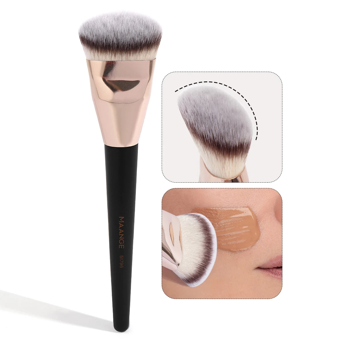 MAANGE 4 pièces ensemble de pinceaux de maquillage principaux pinceaux de fond de teint à dessus plat pinceau profilé coudé outil de maquillage pour le visage à poils denses pour la beauté - Lencensa 