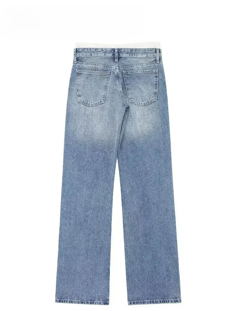 Jean Patchwork Premium Lencensa Femme - Denim Haute Qualité Taille Moyenne