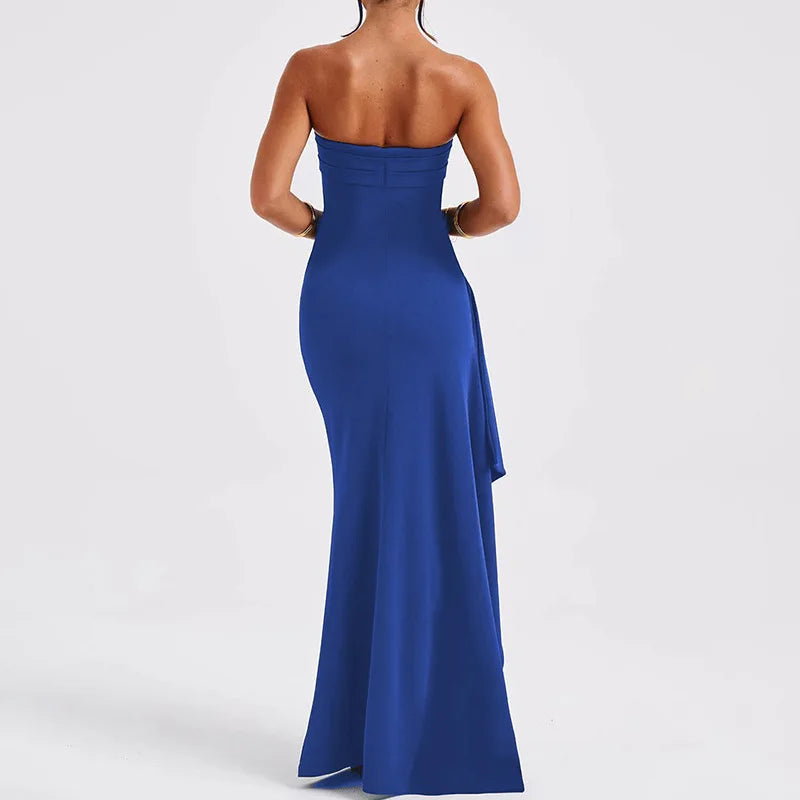 Robe Maxi fendue, épaules dénudées, élégante, taille haute, tenue de Club pour femmes, Sexy, sans bretelles, robe froncée