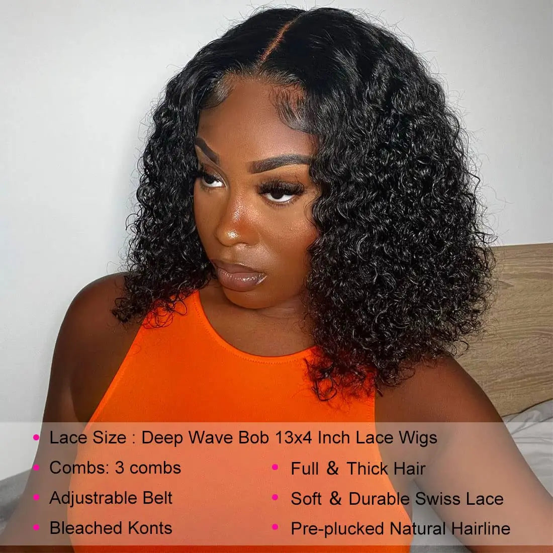 Perruque Bob brésilienne ondulée courte bouclée 8-16 perruque Lace Closure perruque vague d'eau 13x4 dentelle avant perruques de cheveux humains pour les femmes noires