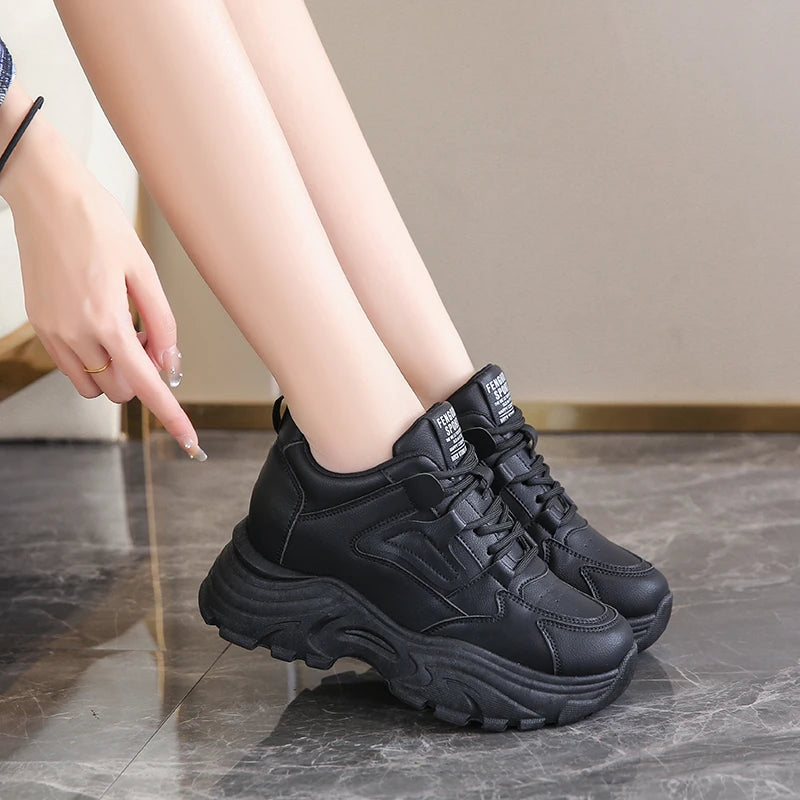 Baskets Femme Plateforme Blanches - Chaussures Sport à Lacets