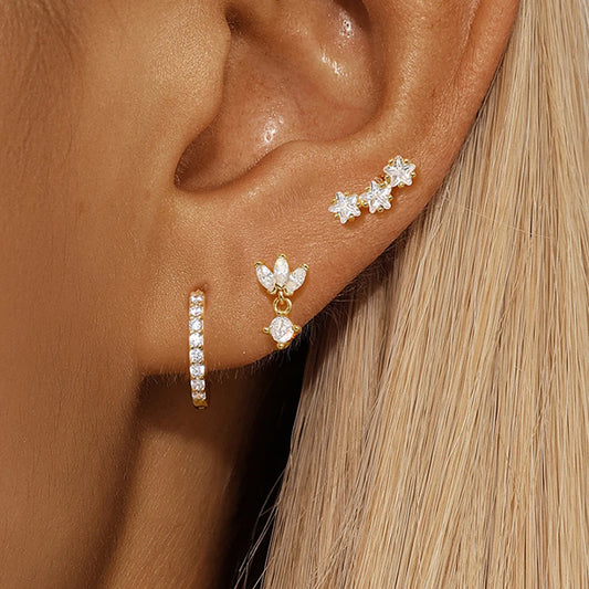 3 pièces de luxe étoile pendentif Piercing boucles d'oreilles ensemble pour les femmes en acier inoxydable Zircon Punk clous d'oreille boucle d'oreille dame bijoux aretes