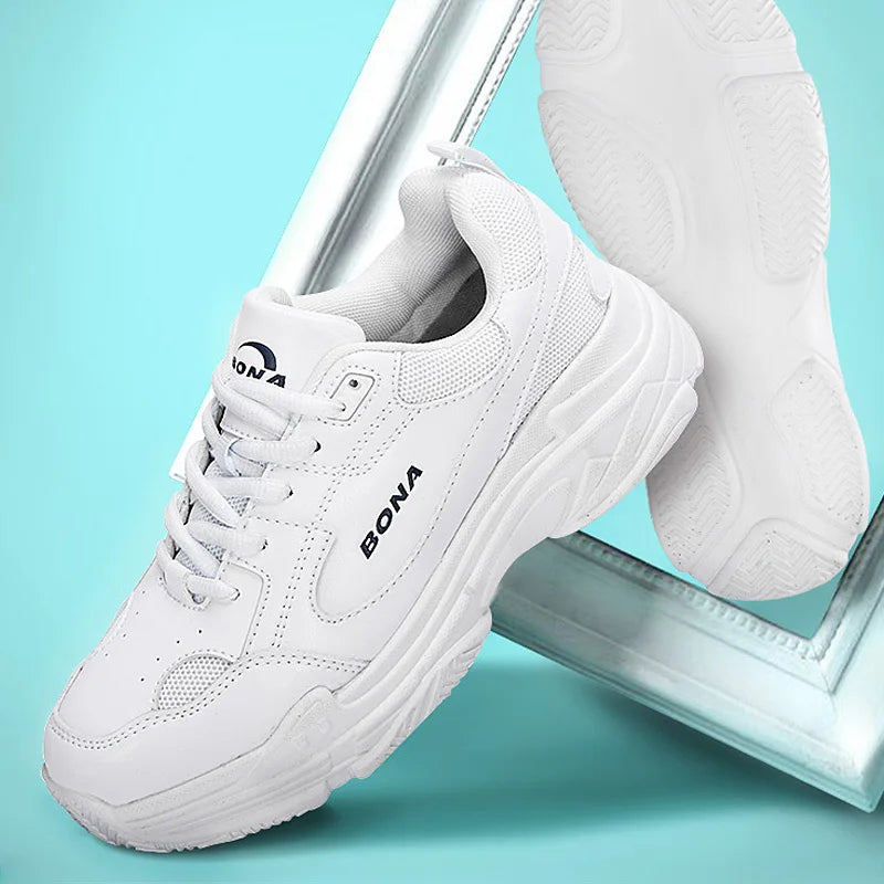 Baskets Femme Blanches Plateforme - Chaussures Plates Décontractées