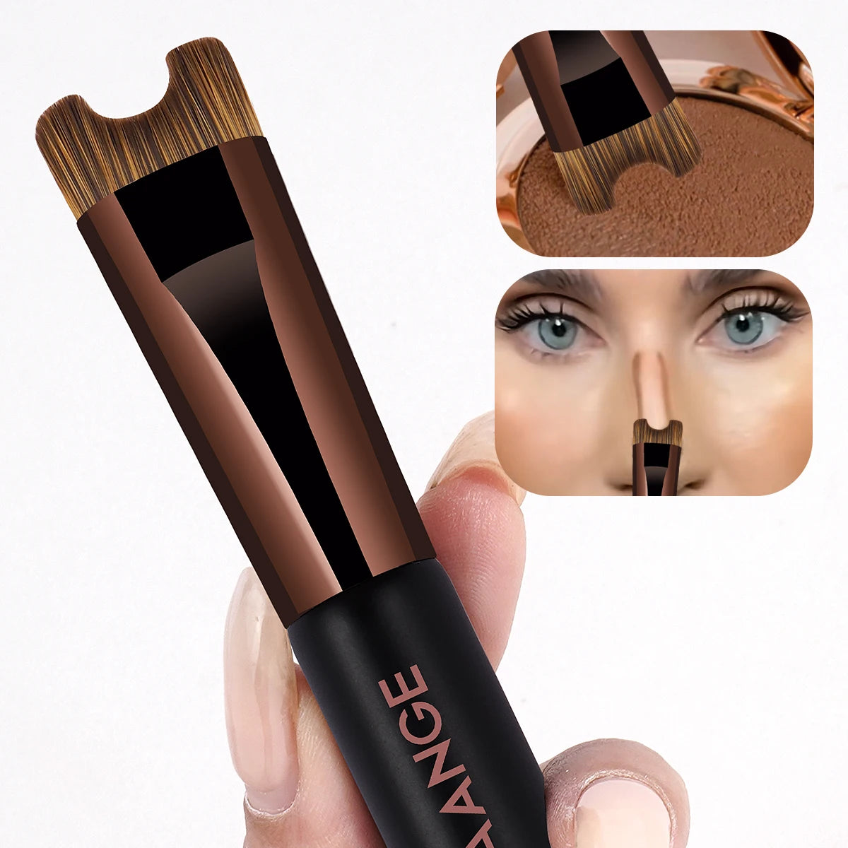 MAANGE Double tête fond de teint Contour du nez pinceau de maquillage en forme de U Modification facile de l'ombre nasale pinceau de maquillage du visage impeccable - Lencensa 