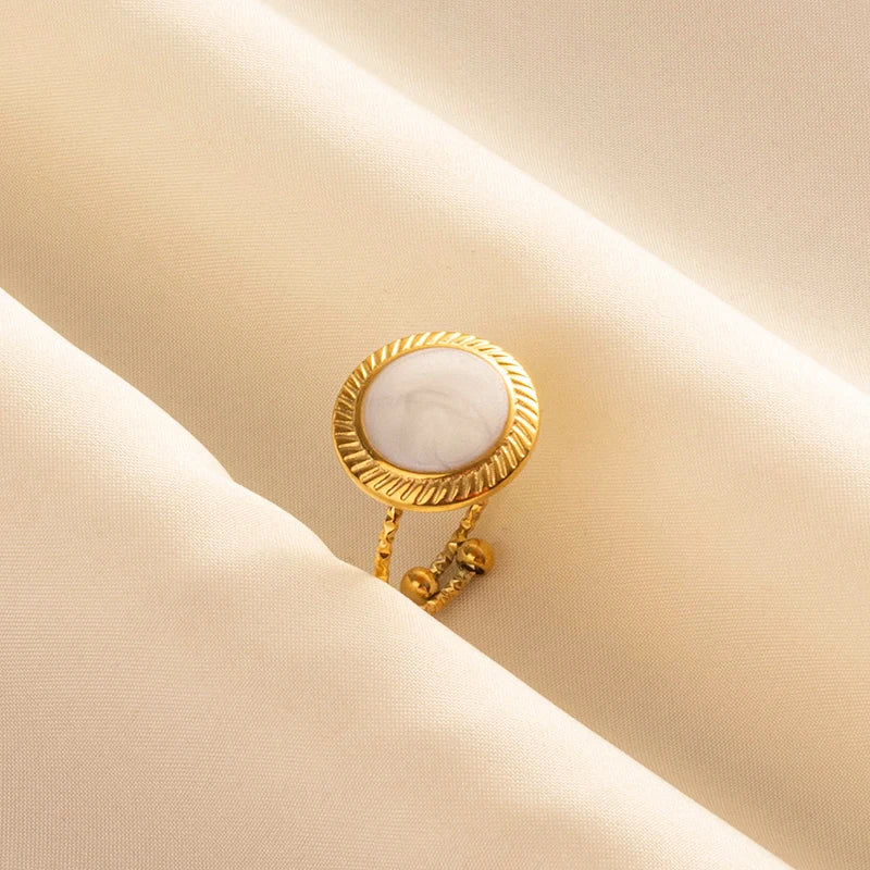Bague en Acier Inoxydable Plaqué Or group pour Femme et Homme, Bijoux d'Anniversaire, Huile de Goutte à Goutte Blanche, Étoile, Cœur, Œil, Ouvert, Réglable, Vintage