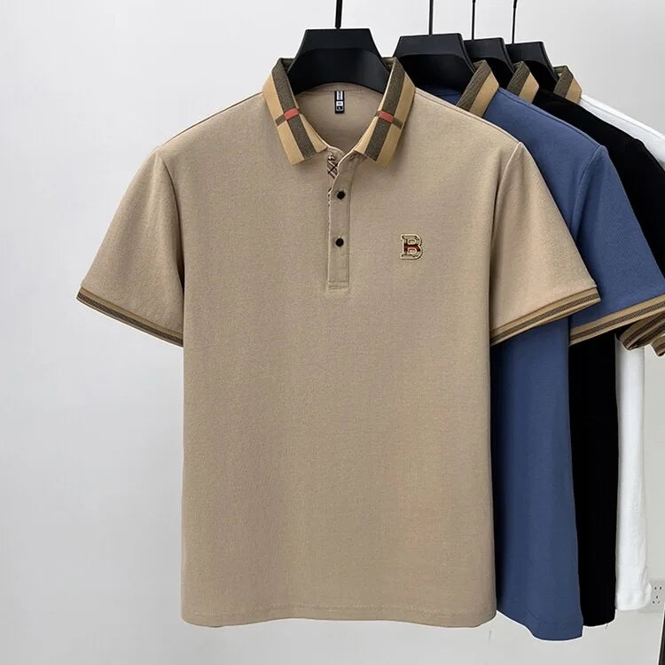 Marque de luxe logo polo à manches courtes hommes été nouveau haut de gamme en soie coton respirant Paul T-shirt mode décontracté vêtements pour hommes - Lencensa 