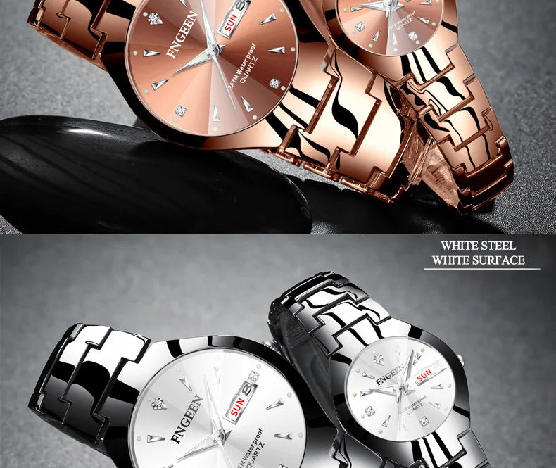 FNGEEN-Montre à Quartz de Luxe en Acier Inoxydable pour Homme et Femme, Montre-Bracelet Étanche pour Couple, Amoureux, 2023, 5808