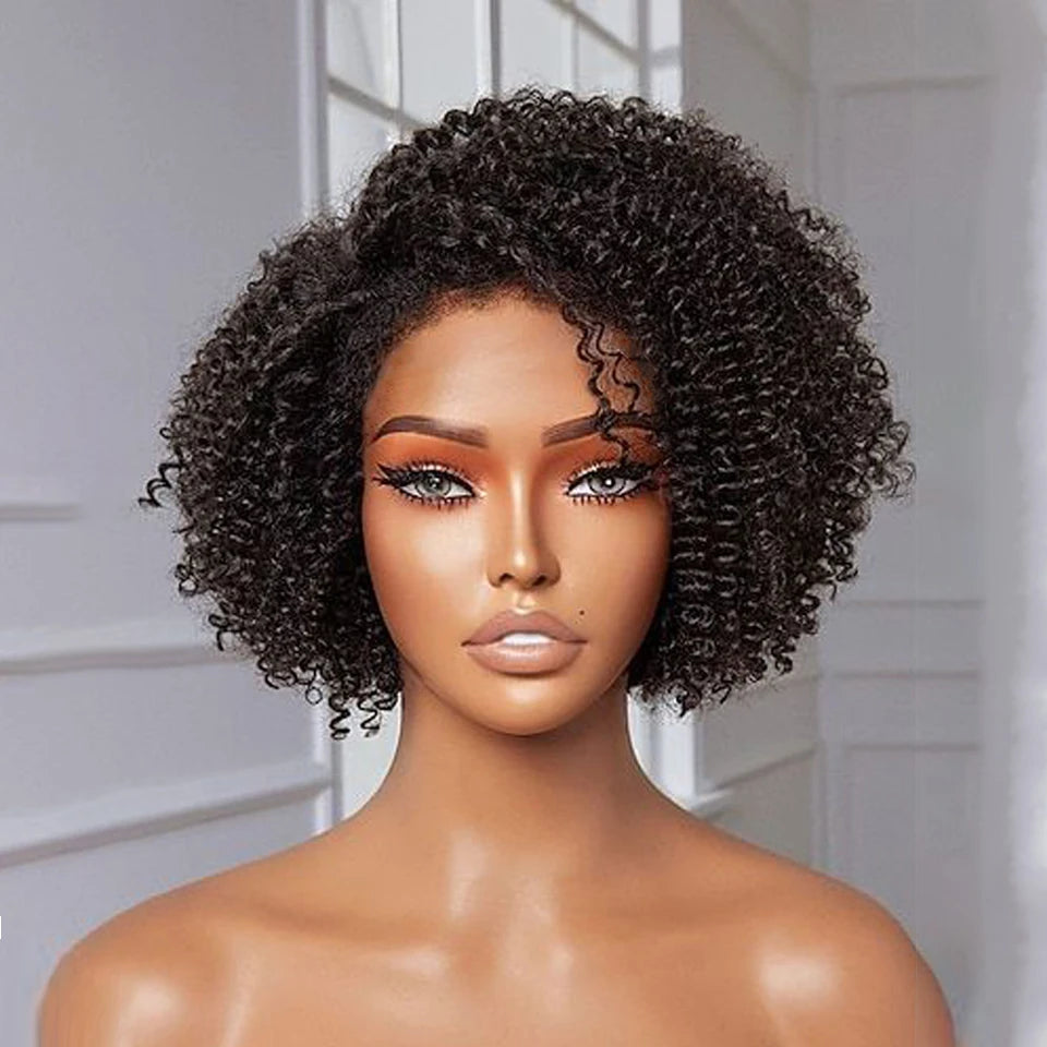 Perruque Bob Lace Wig Péruvienne Naturelle pour Femme Africaine, Cheveux Crépus Bouclés, Deep Curly, Baby Hair, Pixie Water Wave