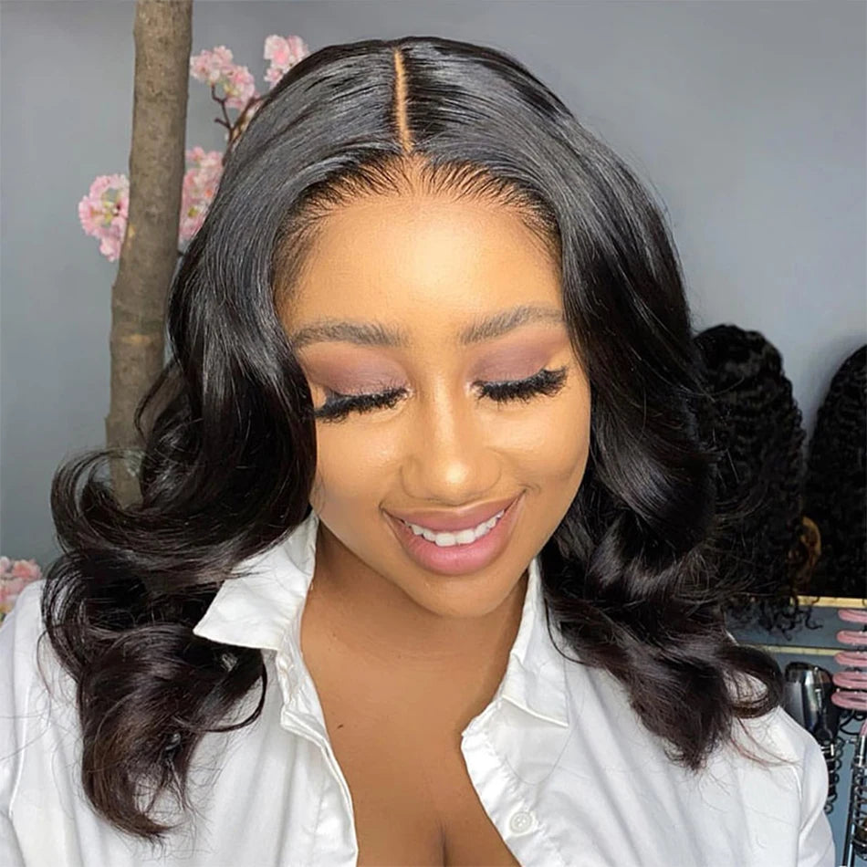 Perruque Bob Lace Front Wig Body Wave Naturelle, Cheveux Courts, 13x4, Transparent, En Solde, Pour Femme