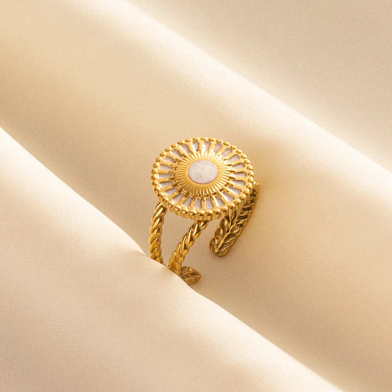 Bague en Acier Inoxydable Plaqué Or group pour Femme et Homme, Bijoux d'Anniversaire, Huile de Goutte à Goutte Blanche, Étoile, Cœur, Œil, Ouvert, Réglable, Vintage