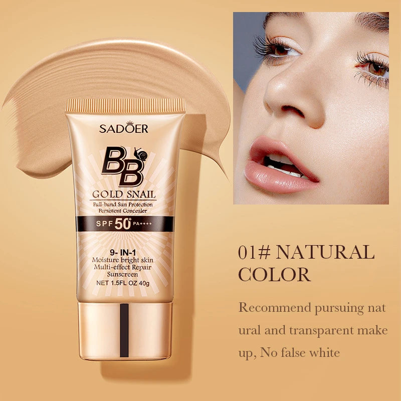 SADOER Gold Snail crème solaire BB fond de teint correcteur crème d'isolation hydratante SPF50 + PA +++ 40g