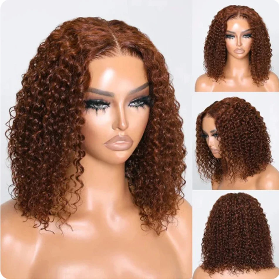 Perruque Bob Brésilienne Bouclée Brun Foncé, Cheveux Naturels, 13x4, pour Femme Africaine