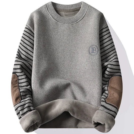 Pull Premium Lencensa - Patchwork Col Rond Doublé Polaire - Qualité Exceptionnelle Hiver