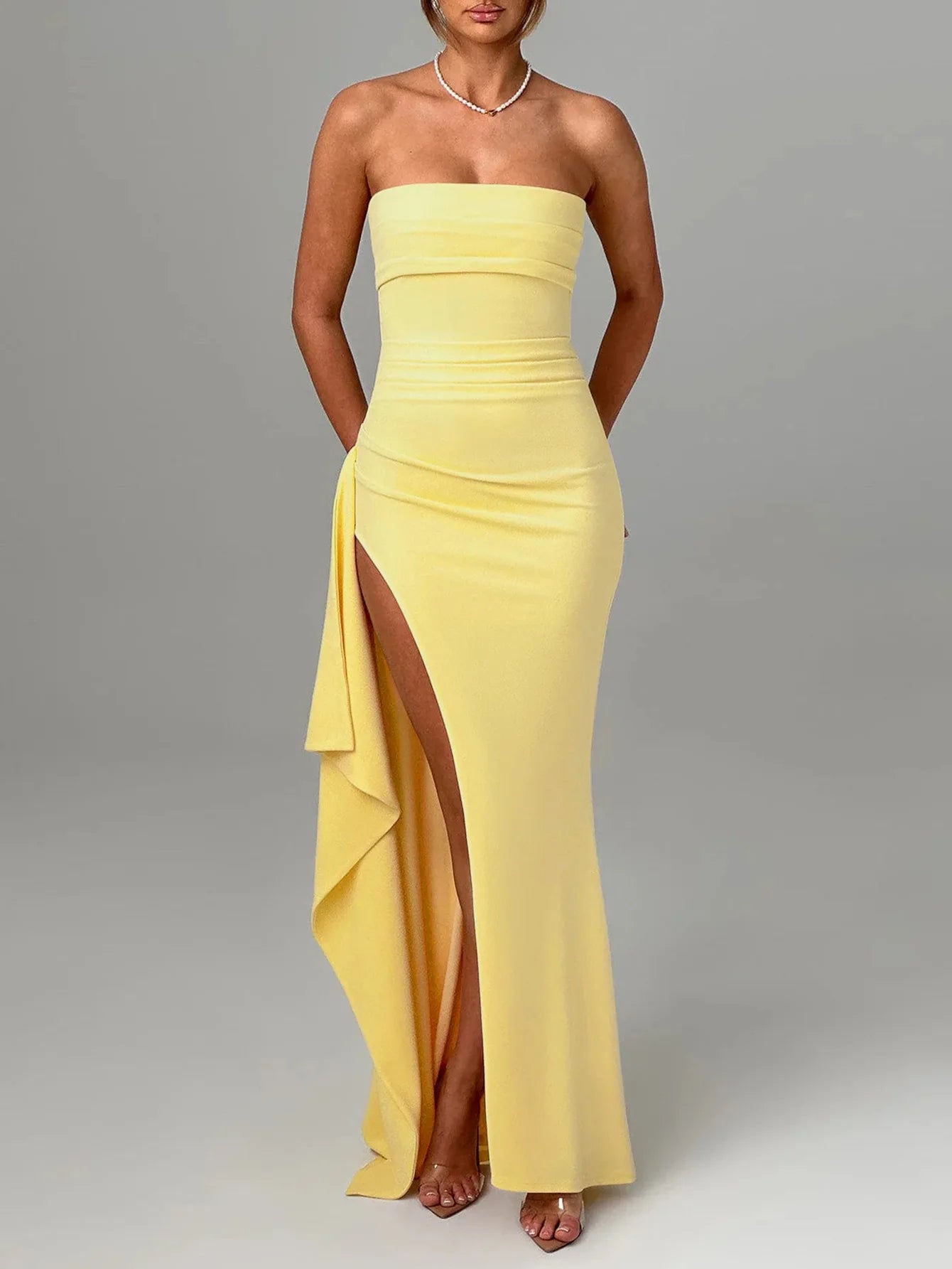 Robe de Soirée Élégante Lencensa - Dos Nu Volants Fente Maxi 2025