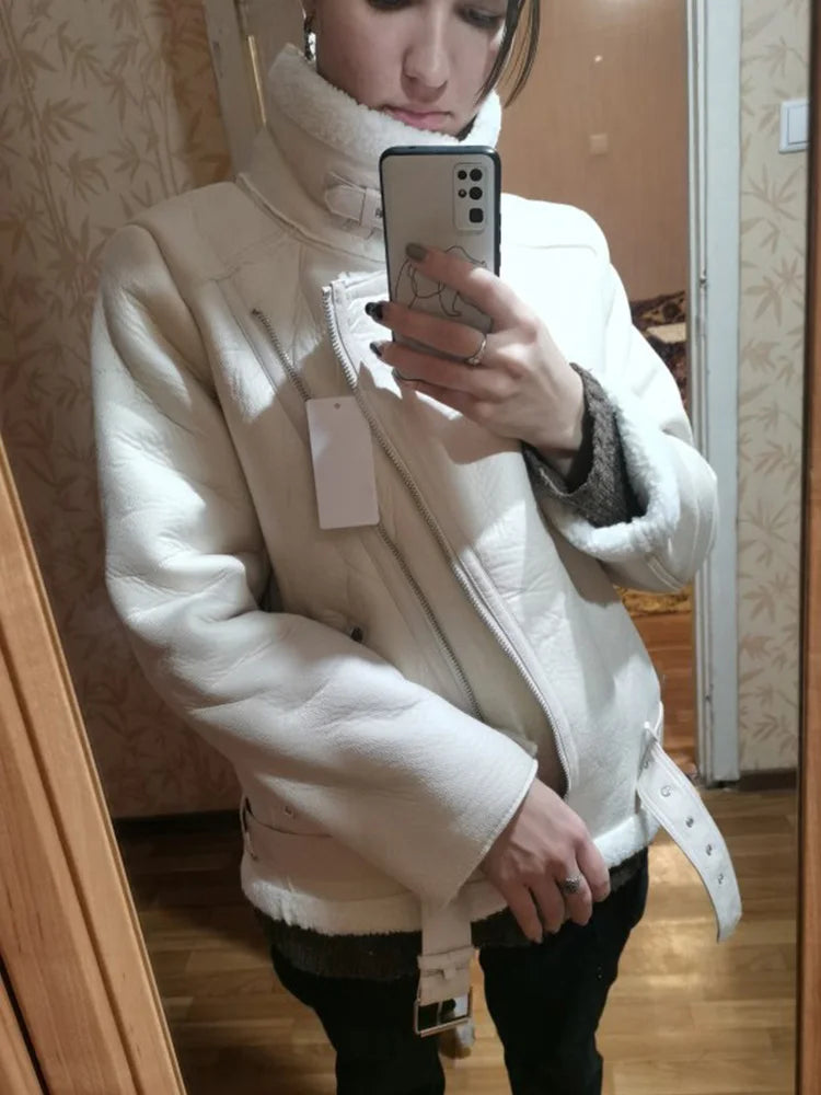 Manteau Hiver Premium Femme - Veste Cuir Fourrure Mouton Haute Qualité