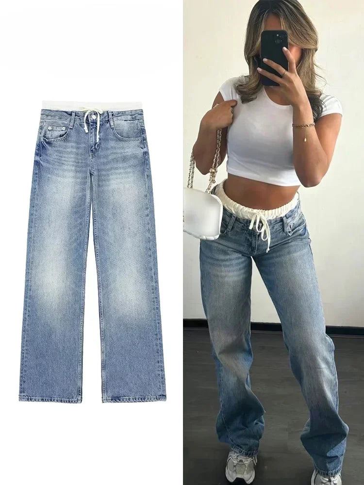 Jean Patchwork Premium Lencensa Femme - Denim Haute Qualité Taille Moyenne