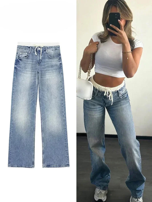 Jean Patchwork Premium Lencensa Femme - Denim Haute Qualité Taille Moyenne
