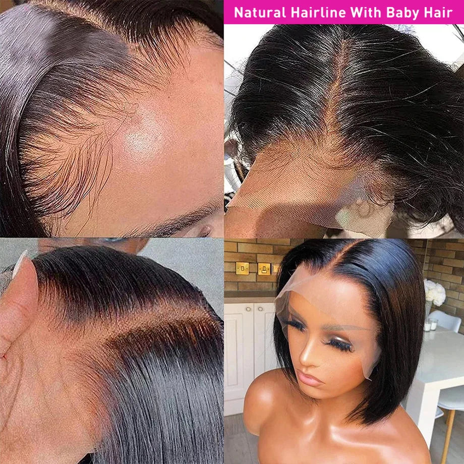 Perruque Bob brésilienne courte 13x4 dentelle frontale perruque de cheveux humains pour les femmes perruques Bob transparentes 200% densité droite Bob perruques 14 16 pouces