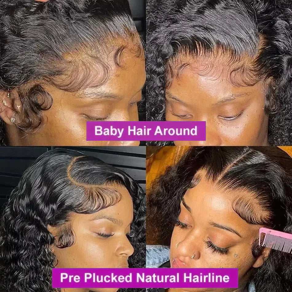 Brésilien court Bob 100% cheveux humains vague profonde 13x4 dentelle frontale cheveux humains vague d'eau avant de lacet bouclés dentelle perruques courtes pour les femmes - Lencensa 