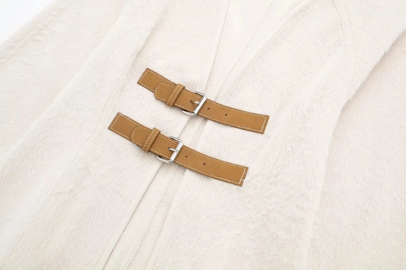 Manteau Lencensa - TRAFZA Rétro Cuir Boucle Laine Col V Beige Femme - Lencensa 