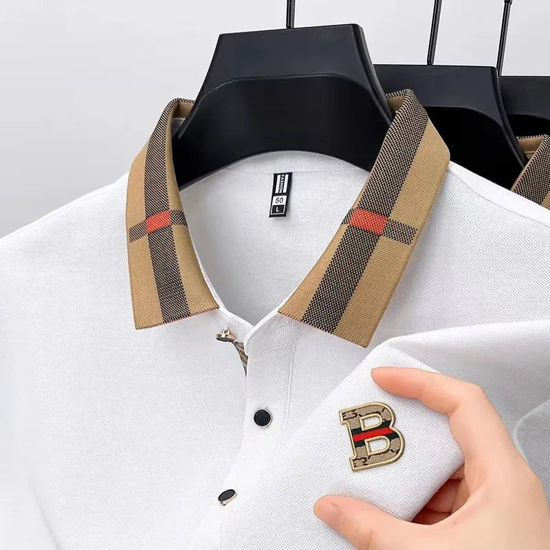 Marque de luxe logo polo à manches courtes hommes été nouveau haut de gamme en soie coton respirant Paul T-shirt mode décontracté vêtements pour hommes - Lencensa 