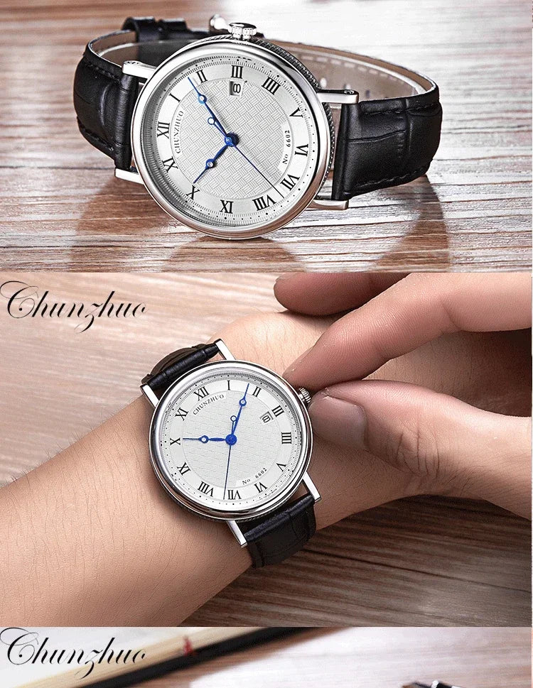 Montre à quartz ultra-plate pour hommes, mouvement d'anticorps contractés, 38mm, acier inoxydable importé du 10/2019 sur
