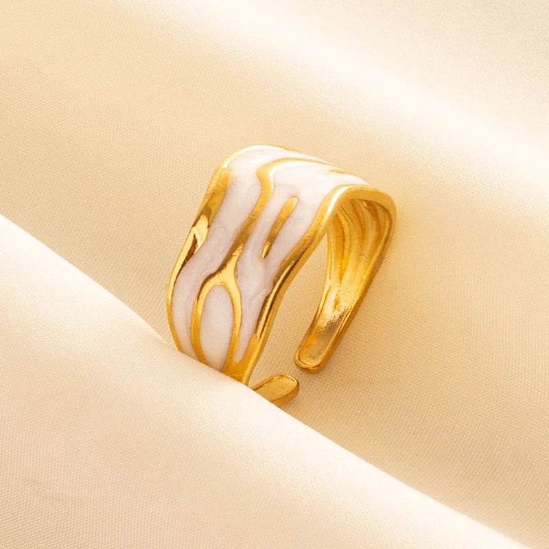 Bague en Acier Inoxydable Plaqué Or group pour Femme et Homme, Bijoux d'Anniversaire, Huile de Goutte à Goutte Blanche, Étoile, Cœur, Œil, Ouvert, Réglable, Vintage