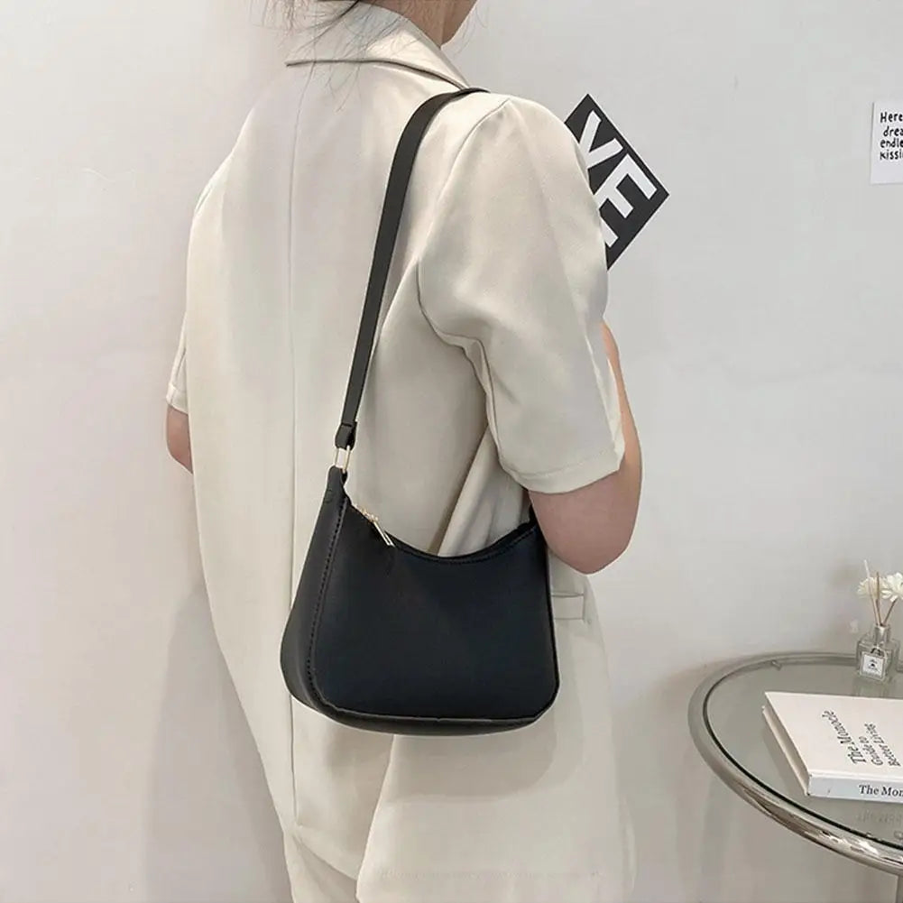 Nouveaux sacs à main de mode pour femmes rétro couleur unie en cuir PU épaule sous les bras sac décontracté femmes Hobos sacs à main sac à main femme - Lencensa 
