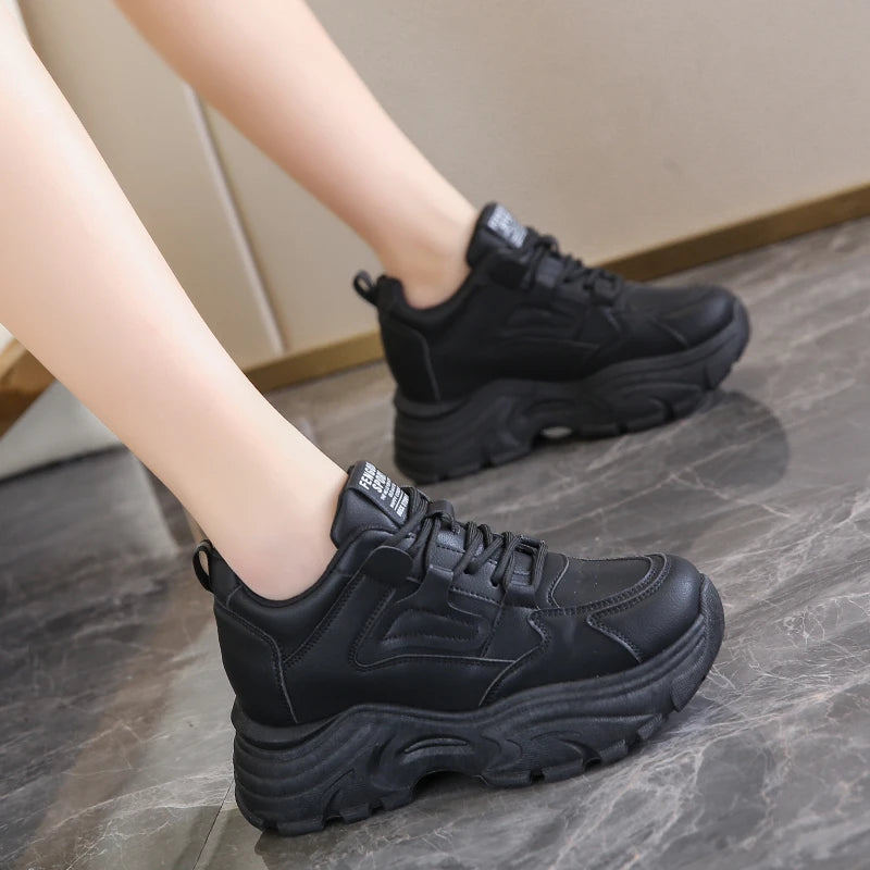 Baskets Femme Plateforme Blanches - Chaussures Sport à Lacets