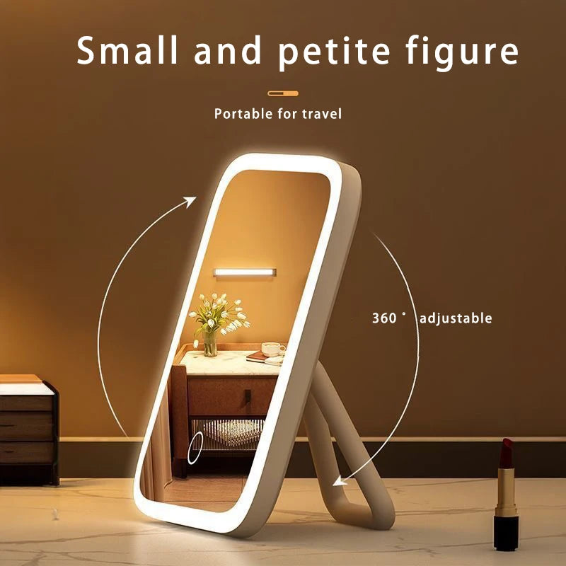 Miroir de maquillage portable, lumière de couleur réglable, lumière de maquillage, lampe de miroir sans fil, lampe de remplissage, Rotation rechargeable - Lencensa 