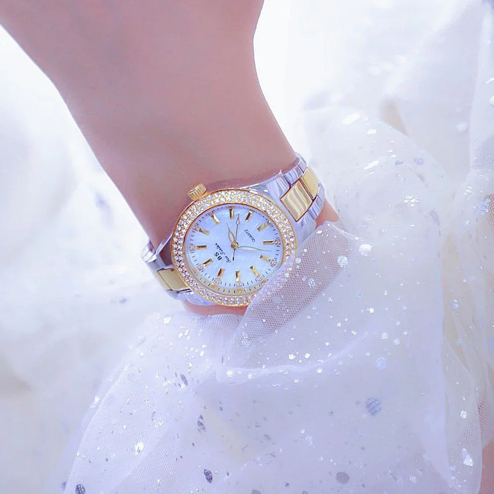 Mode dames montres robe or Montre femmes cristal diamant montres en acier inoxydable argent horloge femmes Montre Femme