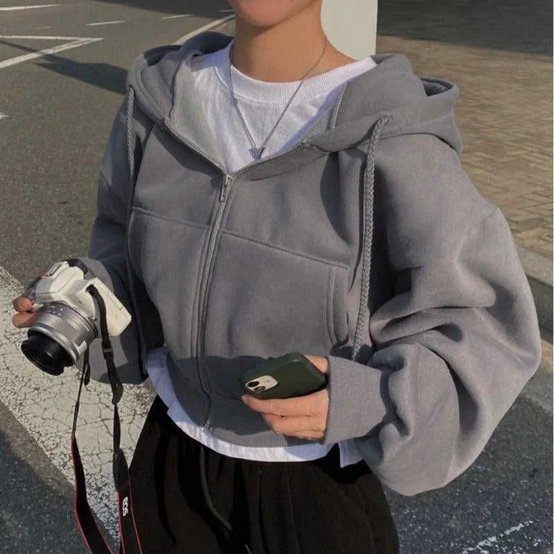 Sweat à Capuche Femme Court - Hoodie Streetwear Y2K Automne Hiver