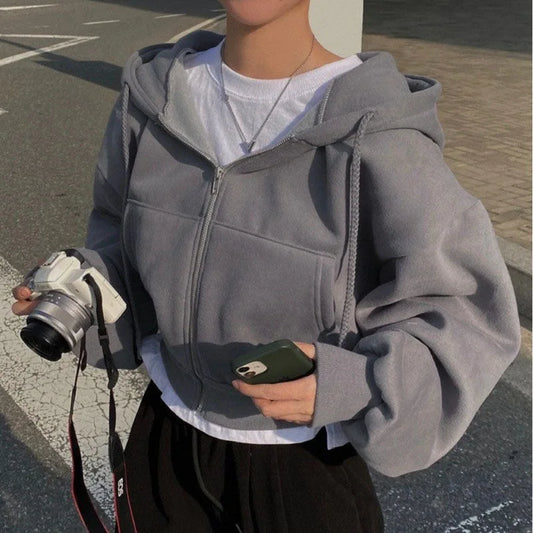 Sweat à Capuche Femme Court - Hoodie Streetwear Y2K Automne Hiver