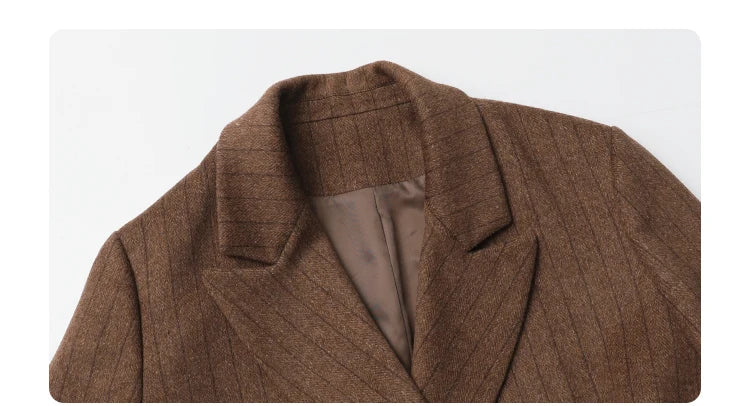 CHIC VEN-Blazer en laine vintage pour femme, veste à col en V, double boutonnage imbibé, manteau de bureau pour femme, printemps, automne, 2025 - Lencensa 