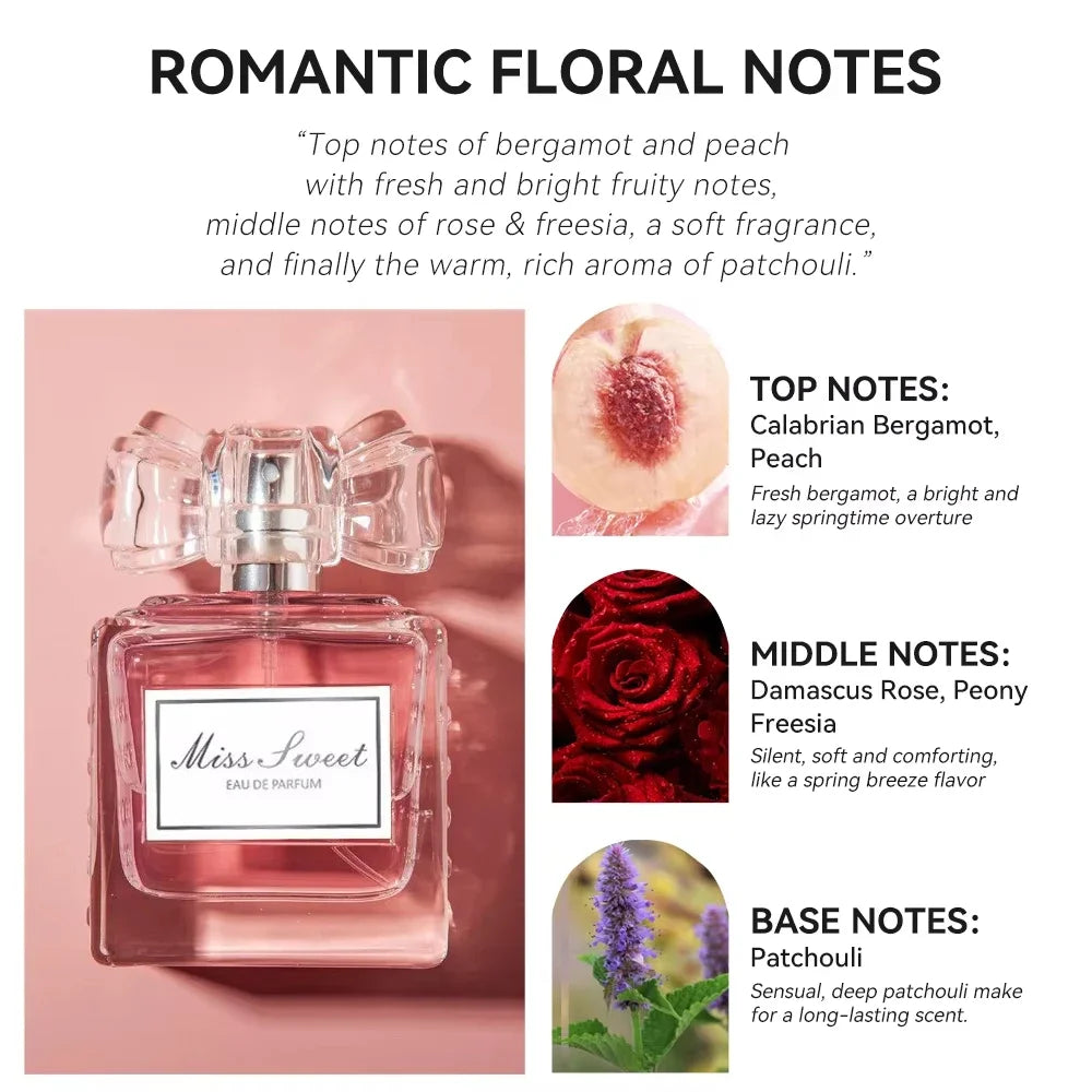 50ML 1.7FL.OZ Parfums longue durée pour femmes Notes florales romantiques Eau de Parfum pêche bergamote Rose Patchouli Parfum - Lencensa 