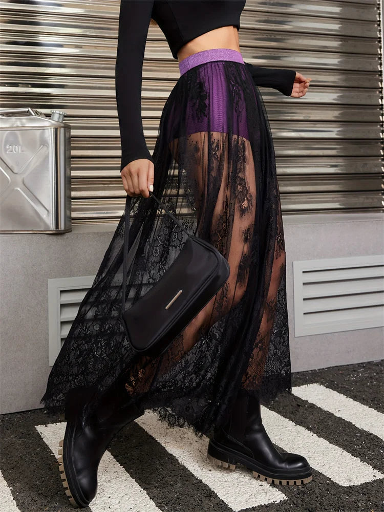 Robe de soirée élégante en dentelle pour femmes, tenue de soirée élégante, Sexy, transparente, Maxi, moulante, gothique, mode Lolita, jupe noire, 2024