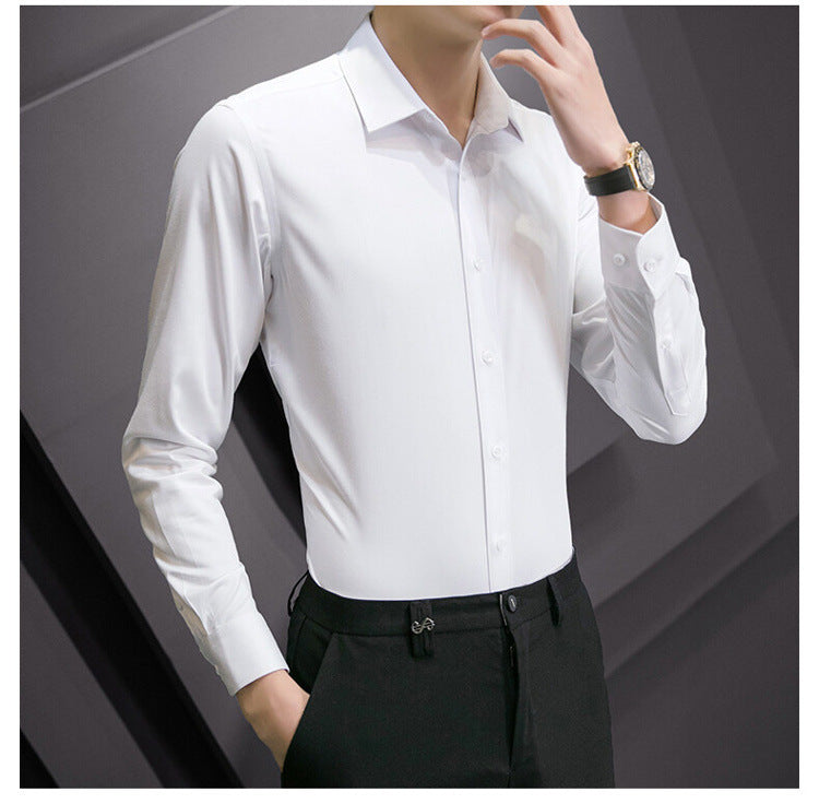 Chemise d'affaires à manches longues pour hommes, grande taille, couleur unie, mode classique, basique, décontractée, Slim, blanche, vêtements de marque, nouvelle collection - Lencensa 