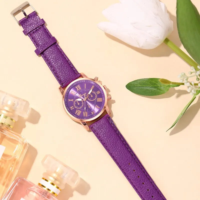Reloj Mujer Mode Femmes Montres Dames Violet En Cuir Quartz Montre-Bracelet pour Femmes Bussiness Casual Montre Relogio Feminino
