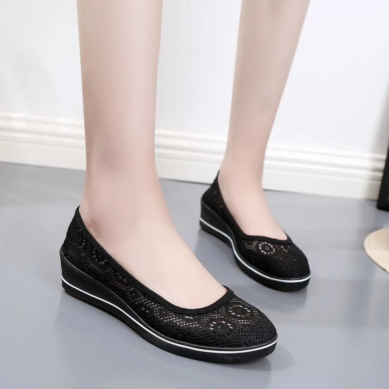Chaussures Femme Blanches en Dentelle - Baskets Plates Respirantes Été