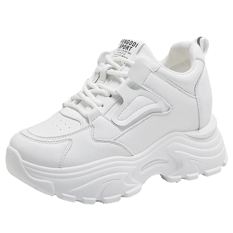 Baskets Femme Plateforme Blanches - Chaussures Sport à Lacets