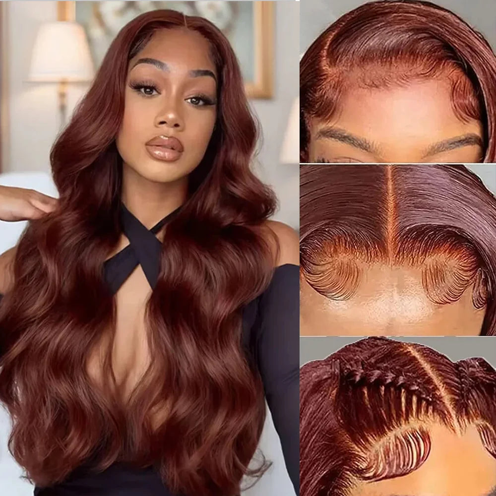 250% 30 32 pouces Brésilien 33 #   Auburn rouge corps vague brun 13x4 Hd dentelle avant perruques cheveux humains couleur 13x6 dentelle frontale perruque