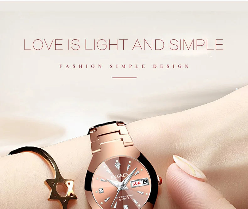 FNGEEN-Montre à Quartz de Luxe en Acier Inoxydable pour Homme et Femme, Montre-Bracelet Étanche pour Couple, Amoureux, 2023, 5808