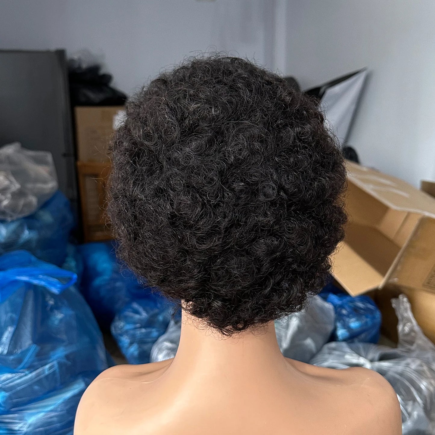 Perruques brésiliennes courtes coupe lutin pour femmes noires cheveux humains Afro crépus bouclés perruque africaine bouclée pleine Machine faite perruque