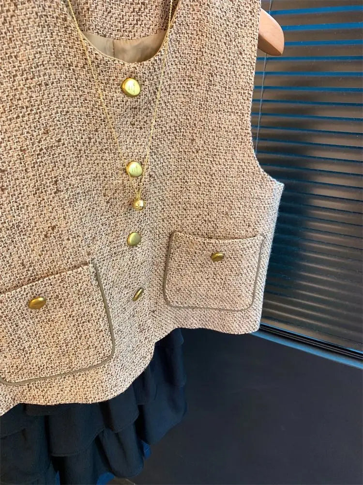 Gilet Vintage Français - Cardigan Élégant Sans Épaules Femme