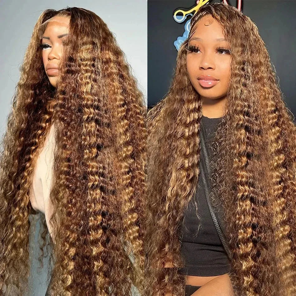 30 36 pouces bouclés mettre en évidence perruque cheveux humains miel blond 13x4 dentelle avant vague profonde 13x6 Hd dentelle frontale perruque brésilienne pour les femmes