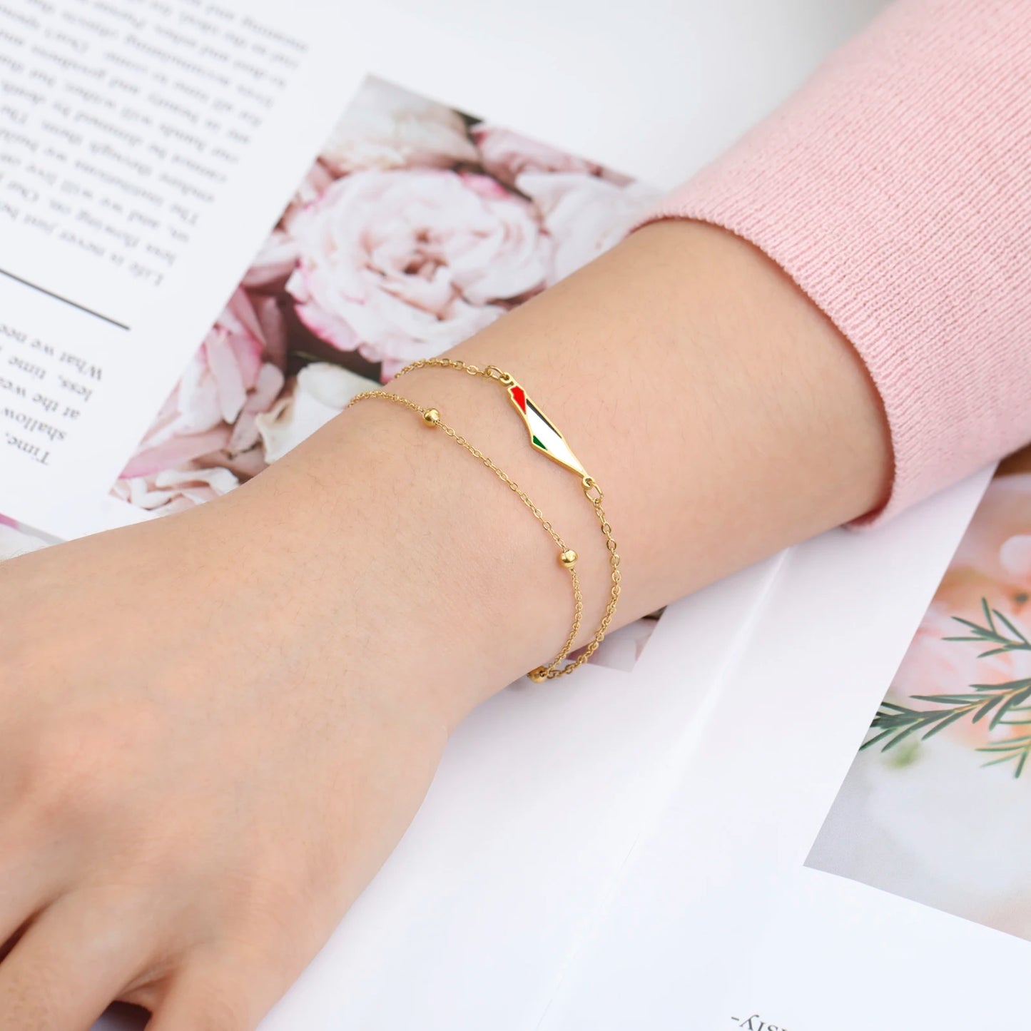 COOLTIME Bracelet à breloques pour femme avec carte de la Palestine en acier inoxydable réglable à double couche pour homme et femme, bijoux en gros