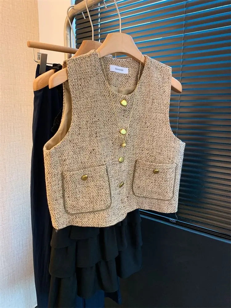 Gilet Vintage Français - Cardigan Élégant Sans Épaules Femme