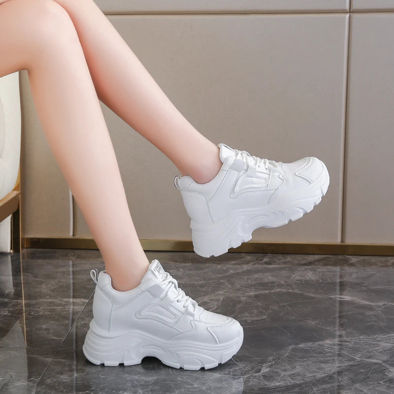 Baskets Femme Plateforme Blanches - Chaussures Sport à Lacets