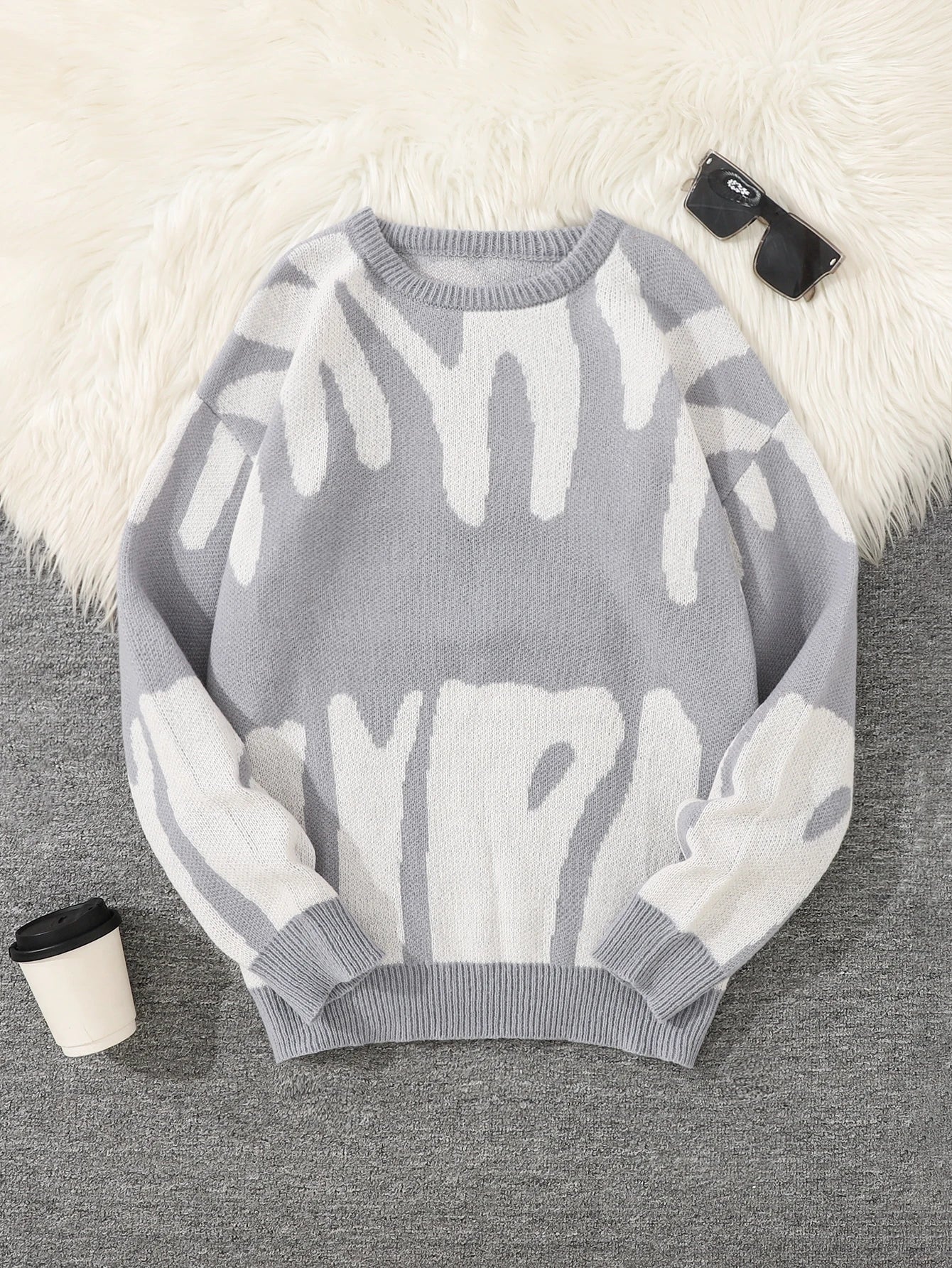 Pull à col rond à motif jacquard irrégulier pour hommes, pull décontracté, document d'abonnés, populaire, nouveau, automne, hiver - Lencensa 